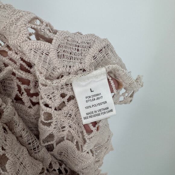 RnB Beige Floral Crochet Women's L Lace Open Front Cardigan Lace Kimono - Picture 5 of 7
